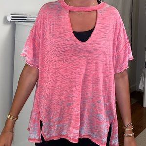 Free People Pink Burnt-Out Cut-Out Tee